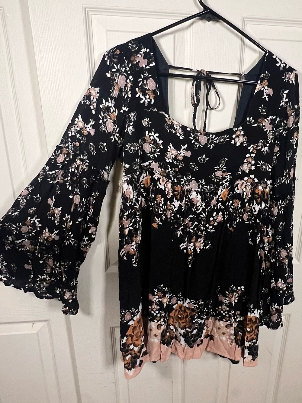 Free People Modern Chinoise Floral Tunic Mini Dress Black Boho Smocked Top M - Picture 3 of 7